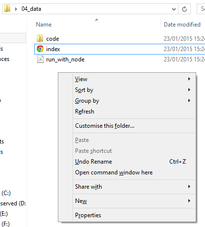 Context menu showing command prompt