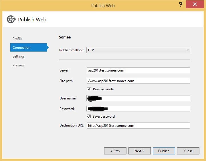 The connection details for your profile