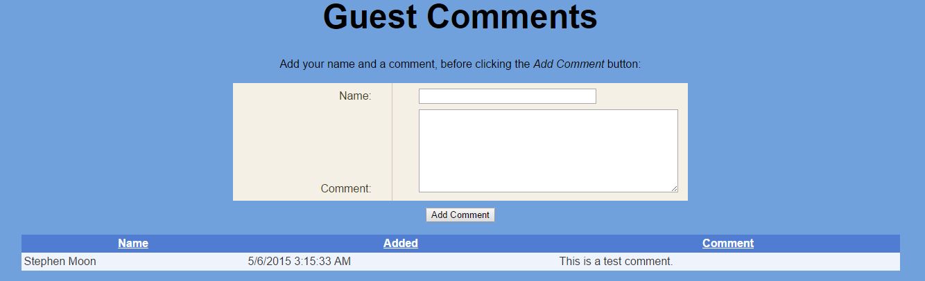 Main Guestbook Screen