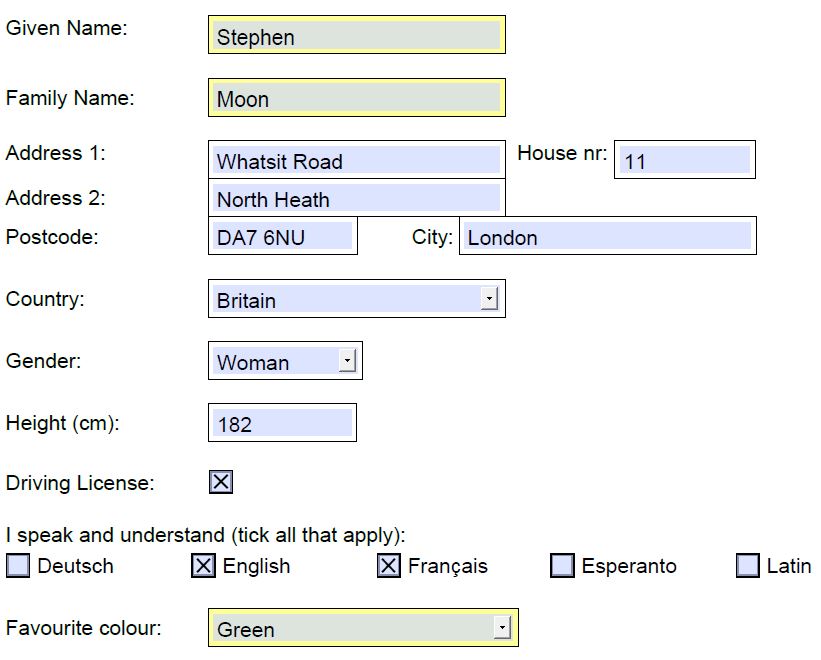 Filled in form