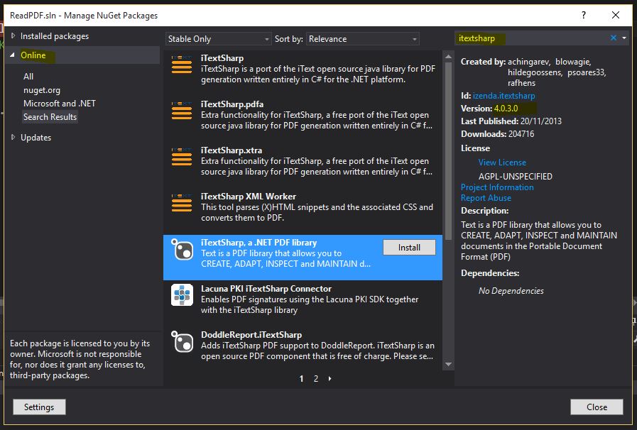 How to install the package using NuGet