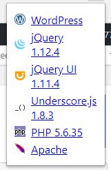 Drop-down showing web technologies used