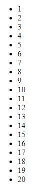 Numbers 1 to 20 in HTML