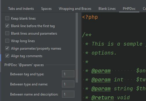 PHP doc settings