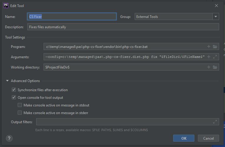 External Tools screen