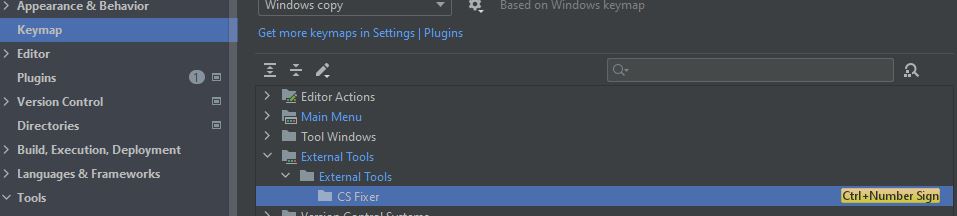 Keymap settings screen